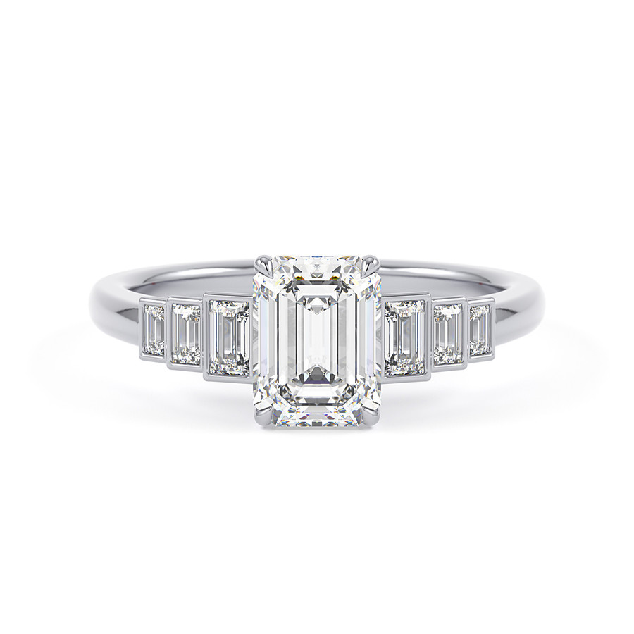 Art Deco emerald and baguette diamond 7-stone ring