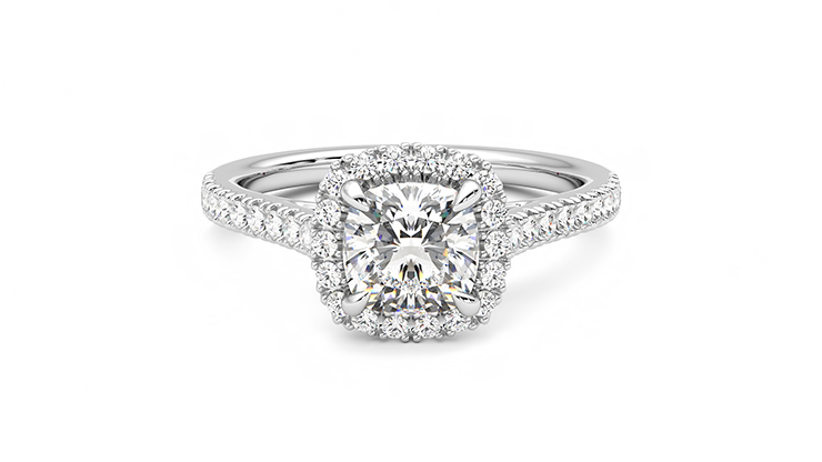 Taylor & Hart Allure Cushion Engagement Ring 360 detail 01