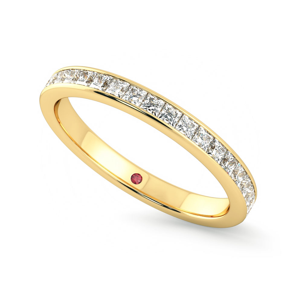 Princess cut diamond yellow gold wedding band