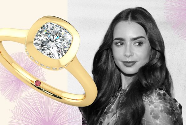 Lily Collins bezel rose diamond engagement ring