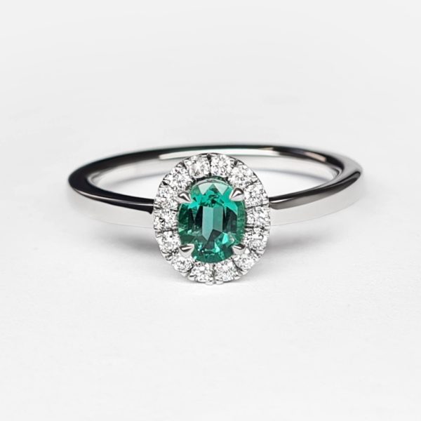 oval emerald pavé halo engagement ring