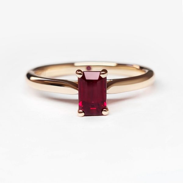 emerald cut ruby solitaire engagement ring