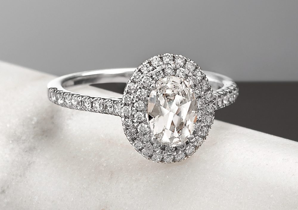 oval solitaire with double halo