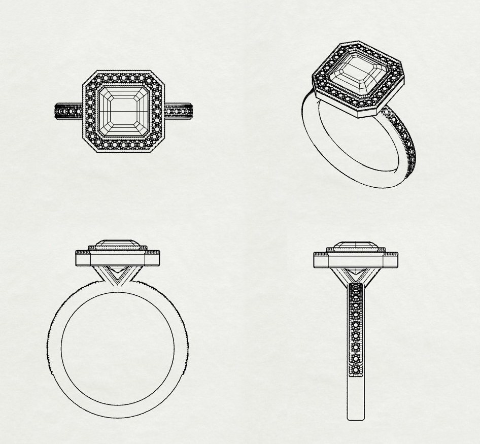 art-deco engagement ring sketch