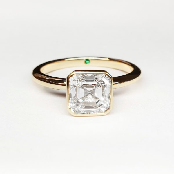 Asscher cut yellow gold diamond engagement ring