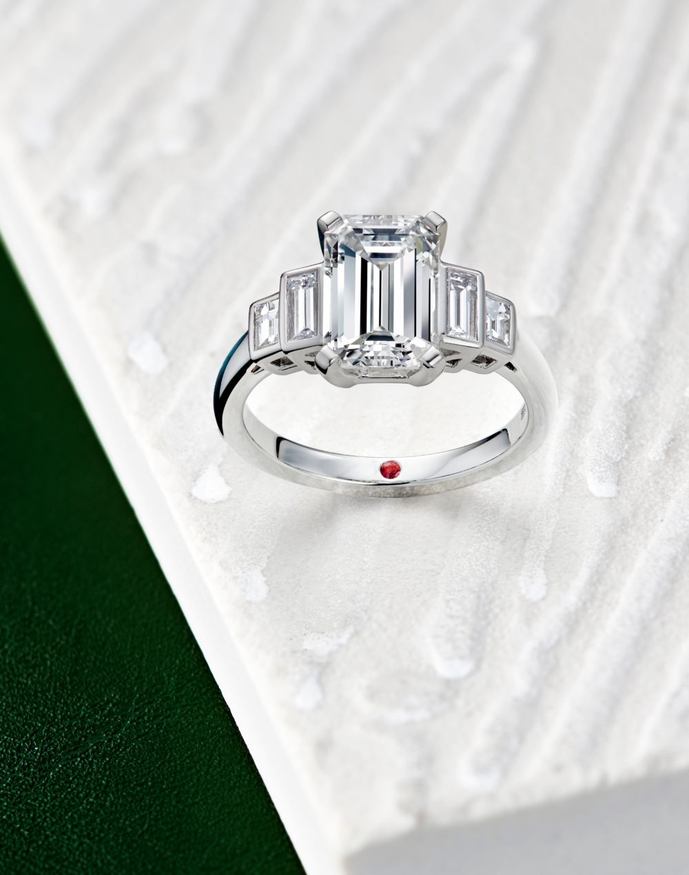 five stone emerald diamond engagement ring