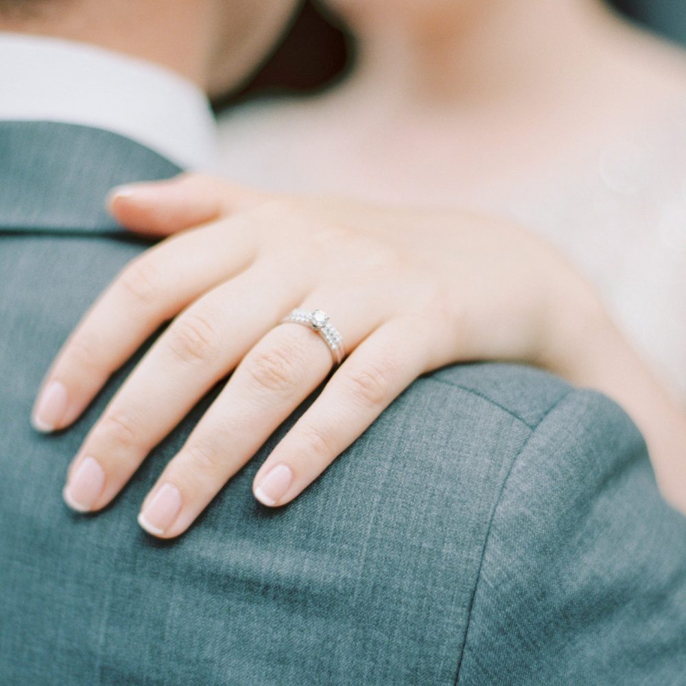 engagement ring and wedding rings stack