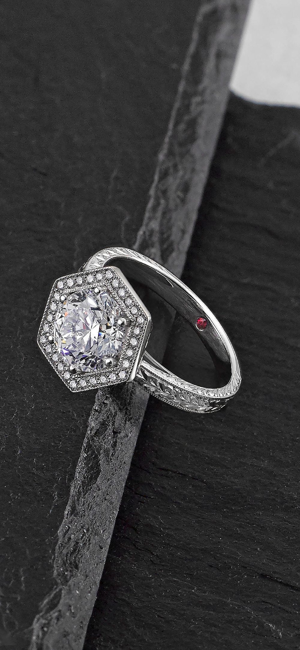 hexagon pavé engagement ring