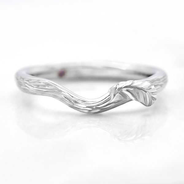 hand engraved organic platinum wedding band