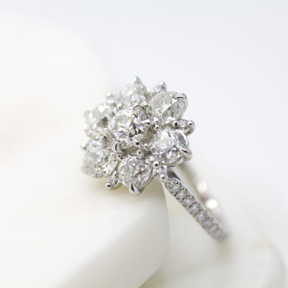 old european cut diamond cluster engagement ring