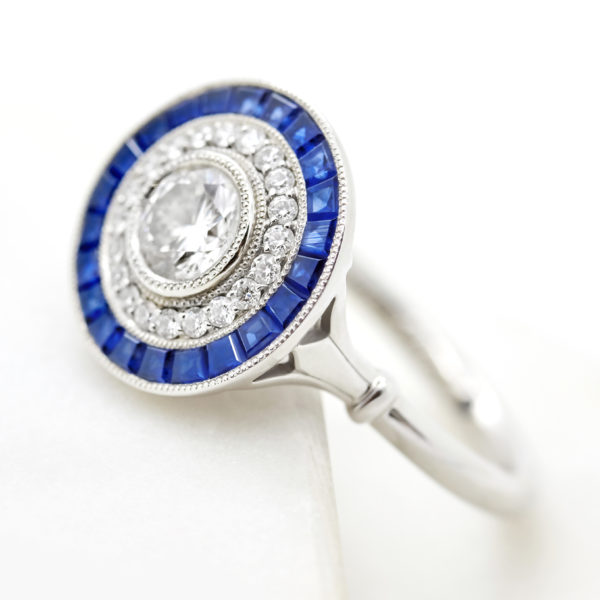lab grown diamonds engagement ring with blue sapphire custom cut halo