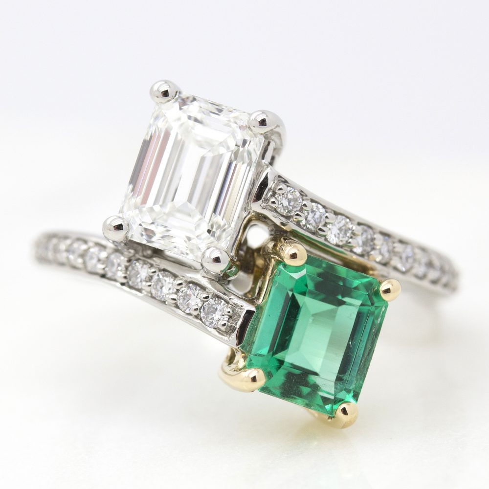 Ethical emerald and diamond engagement ring