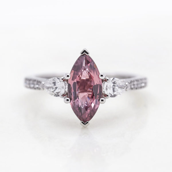Taylor and hart marquise pink sapphire white gold micro pave side oval diamond