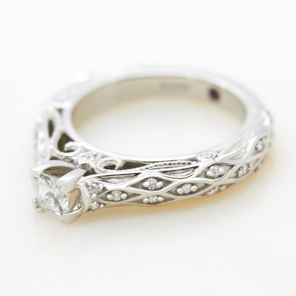 princess diamond with lattice structure platinum band engagement ring