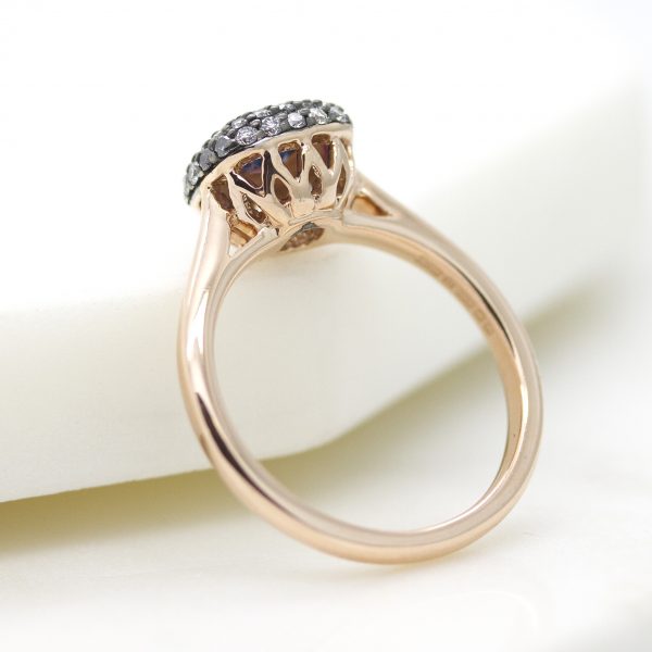 rose gold engagement ring with filigree cut outs