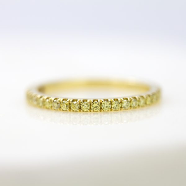 yellow diamond pave wedding band set in yellow gold