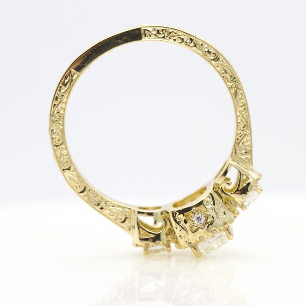 yellow gold engagement ring with filigree and hand engraving2